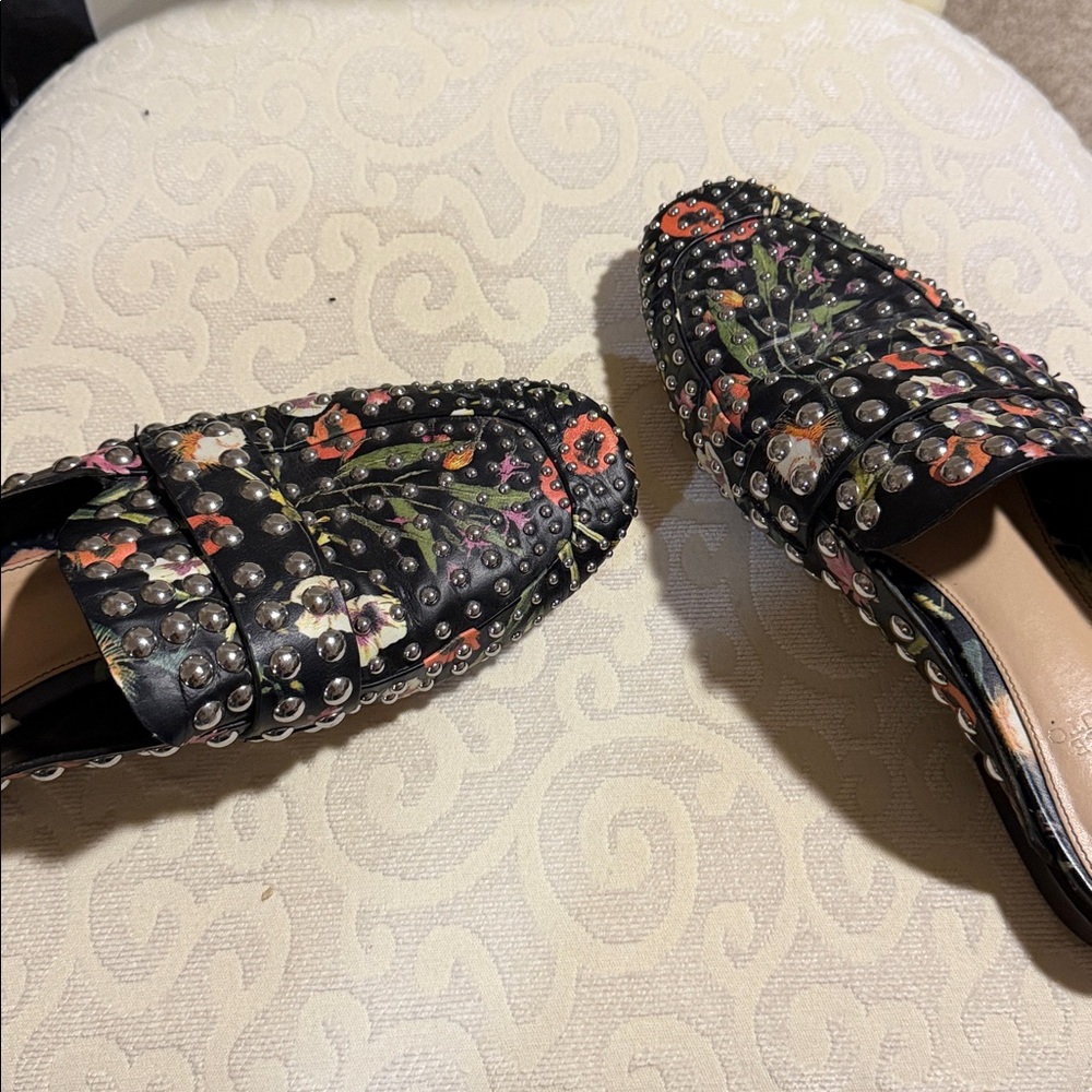 VINCE CAMUTO | Floral Leather Sessa Studded Loafer Mule Slide Shoes - Picture 7 of 8